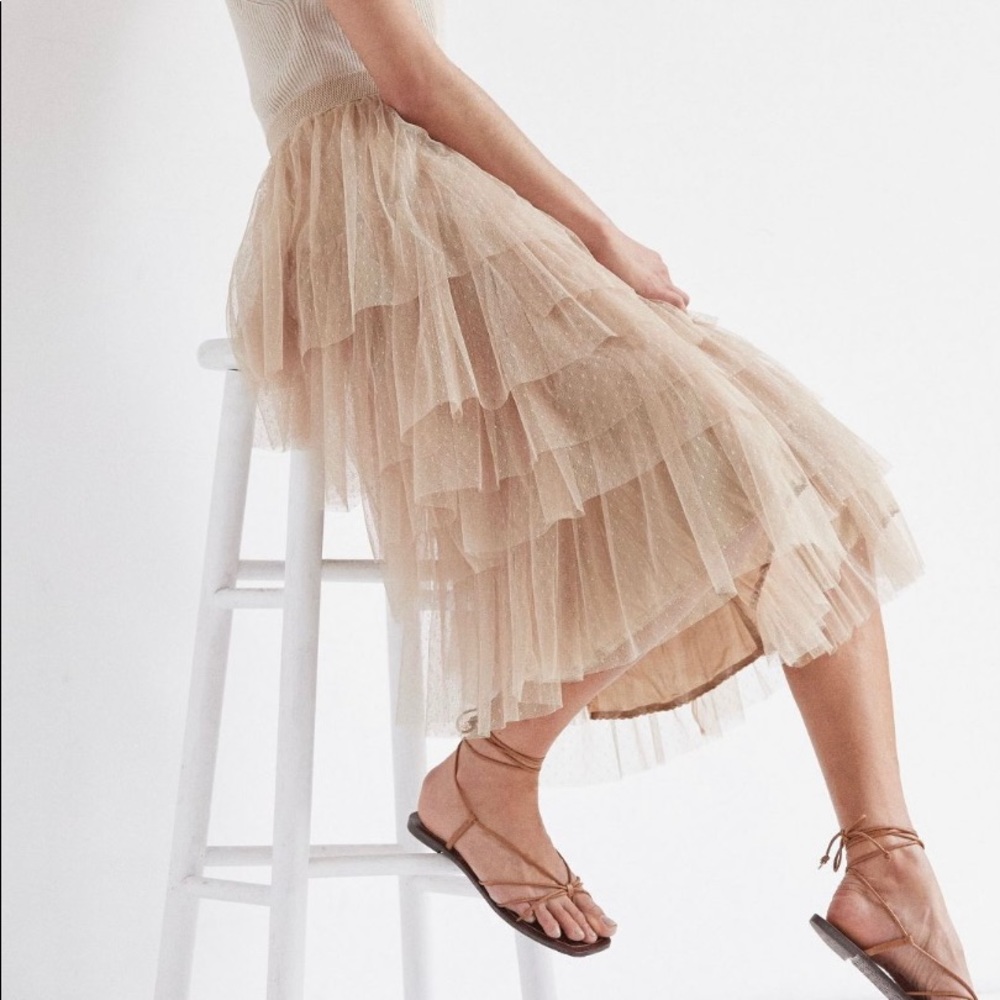 NWT Anthropologie Flounced Tulle Midi Skirt, Size L